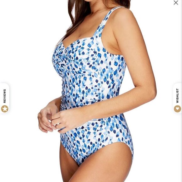 NIPTUCK SWIM PETAL PLUNGE JOANE ONE PIECE SWIMSUIT IN BLUE AND WHITE - Picture 9 of 9
